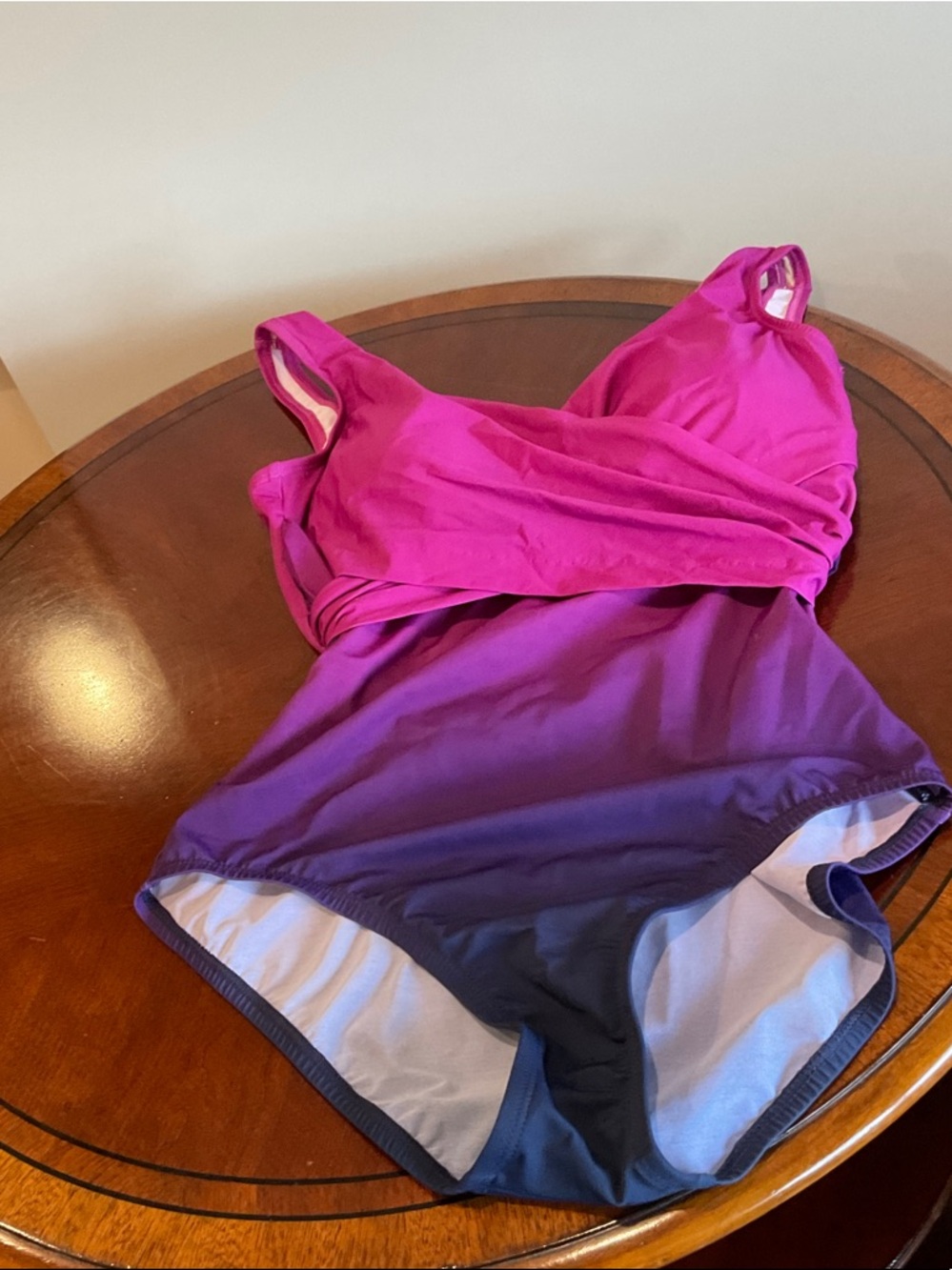 Lands' End Lavender and Cream One-Piece Swimsuit